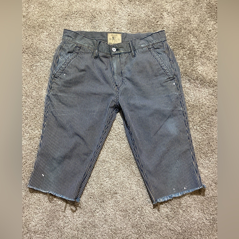 PRPS The First America Japanese Denim Men's Blue Stripes Cotton Shorts Size 34